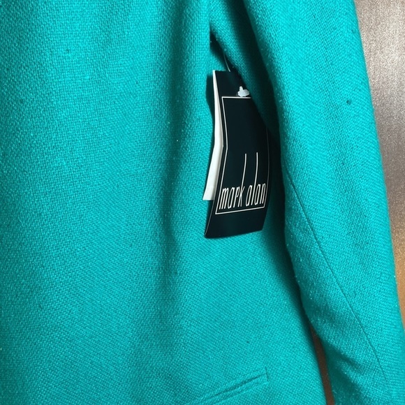 Vintage 90’s Mark Alan Big Shoulder Silk Blazer Jacket Turquoise Size 10 - Picture 2 of 4